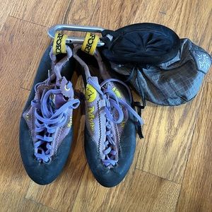 La Sportiva Mythos climbing shoes and prana chalk bag